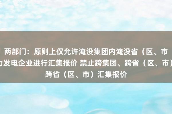 两部门：原则上仅允许淹没集团内淹没省（区、市）的新动力发电企业进行汇集报价 禁止跨集团、跨省（区、市）汇集报价